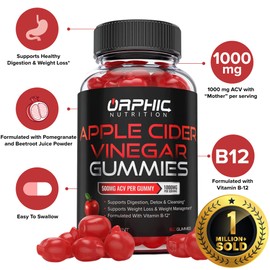 ORPHIC NUTRITION Apple Cider Vinegar Gummies - 1000mg - ACV Weight Loss Gummies - Supports Digestion, Detox & Cleansing - VIT B12, Beetroot - Gomitas de Vinagre de Manzana (120 pcs)
