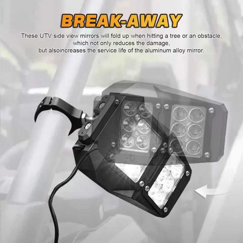 DYSO UTV Rear View Side Mirrors with LED Rock Light