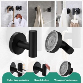 Suction Cup Hooks for Shower, Jemey 2 Pack Heavy Duty Towel Hooks for Bathrooms Stainless Steel No Drill Wall Mounted Suction Shower Hooks for Inside Shower, Tile to Hang Towels, Robes and Coat