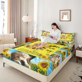 Cute Golden Retriever Fitted Sheet Twin Size,Lovely Puppy Dog Sunflower Print Bedding Set for Kids Boys Girls Bedroom Decor,Animals Flowers Rustic Bed Cover Colorful Bed Sheet Set,2pcs,1 Pillowcase
