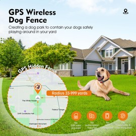 SLAYKAM Electric Fence for Dogs, Wireless Dog Fence GPS Dog Collar Fence System Waterproof Adjustable Warning Strength Radius 33-999 Yards Rechargeable Smart Pet Containment System for Dogs(Grey)