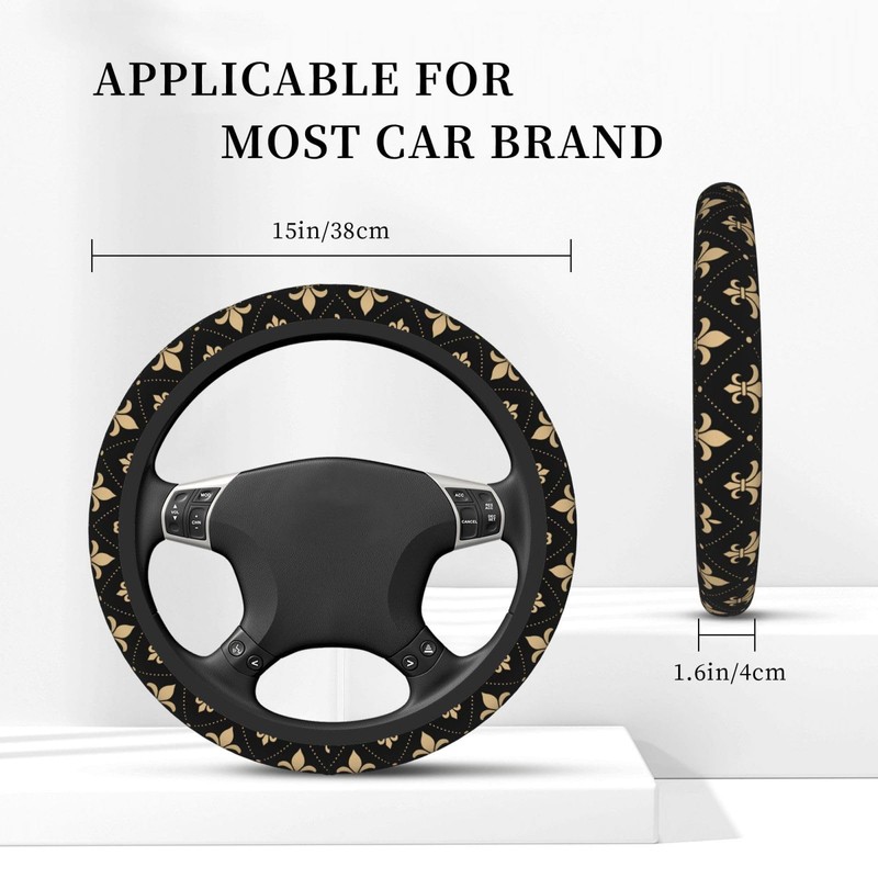 Black Fleur De Lis Steering Wheel Protective Cover Car Universal,