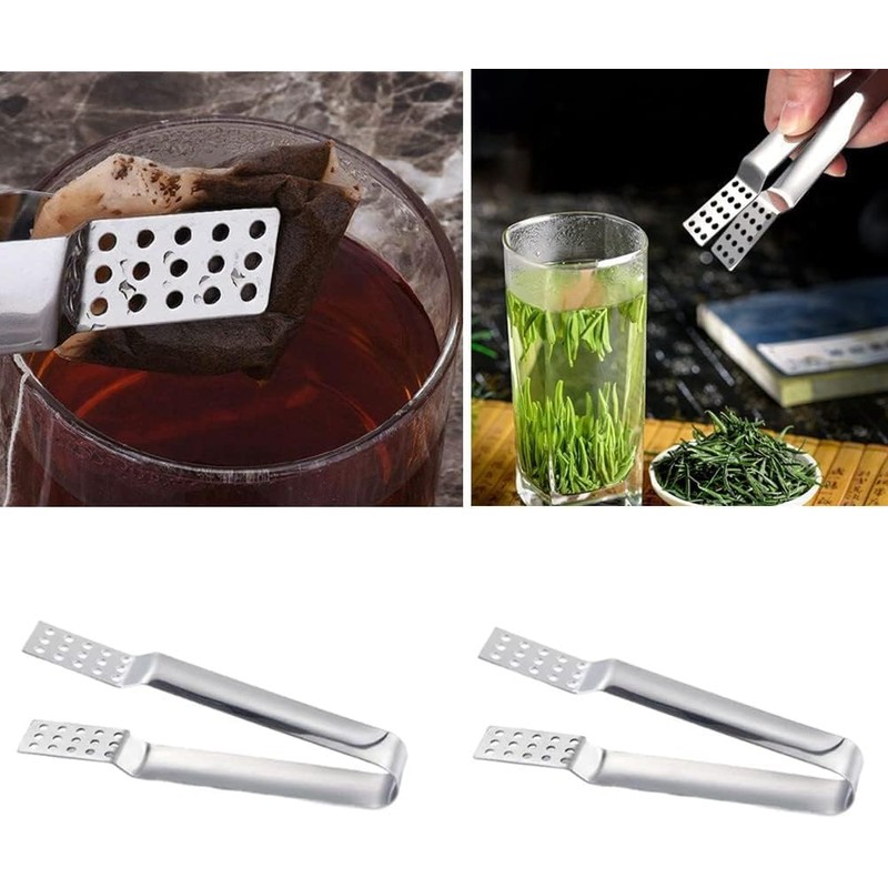 Silver 4Pcs Tea Bag Strainer Clip and Fruit Tongs -