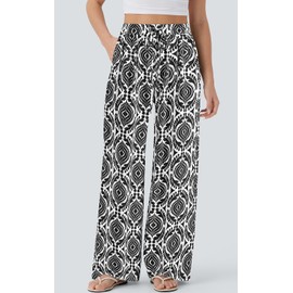 PRETTYGARDEN Floral Print Wide Leg Pants Woman with Pockets High Waist Drawstring Loose Casual Palazzo Lounge Pants Women (Floral Black, Medium)