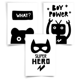 Donari® Poster Children's Room Boys 21 x 30 cm • Children's Room Decoration Boy Set of 4 • Wall Pictures Black and White without Frame Decoration • Wall Decoration Boys Room Picture Set (Set 1)