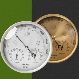 Artispro Barometer, Hygrometer, Thermometer, Analog, Stylish, Room Thermometer, Weather Meter, High Precision, Metal, Wall Mounted, Compact, Easy to Read, Small, Silver
