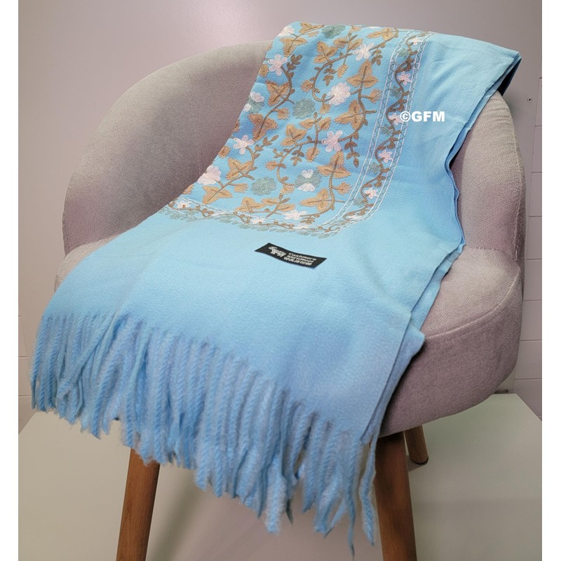 GFM® Embroidered Cashmere Texture Wool Pashmina Scarf Autumn Winter (EMBSHL-A),