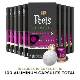 Peet's Coffee Peet's Coffee, Medium Roast Espresso Capsules, Compatible with Nespresso Original Machine - Ricchezza Intensity 8, 100 Count (10 Boxes of 10 Espresso Capsules)