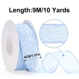 jijAcraft Blue Crinkled Organza Ribbon: 40mm Chiffon Organza Ribbon with Edges 10Yards Chiffon Ribbons with Bamboo Leaf Soft Pleated Ribbons for Gift Wrapping Making Bows Flowers Crafts Deco