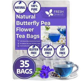 Premium Butterfly Pea Tea, 35 count, 100% Natural and Pure from Butterfly Pea Flowers, Hand-made, Made With Natural Materials-Corn Fiber Tea Bag, Sugar/Caffeine/Gluten Free, Vegan, Natural Beverage - Size: 55 Tea Bags