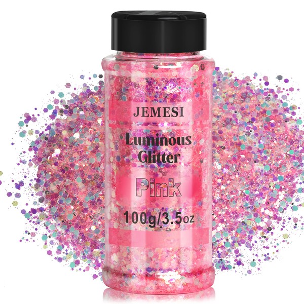 JEMESI Luminous Sequins, Pink 100 g Opal Chunky Glitter, Glitter