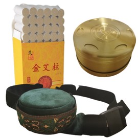 Premium 7 Years 60:1 54 Rolls Sticks Moxa Burner Copper Portable Round Burner Box with Luxury Moxibustion Velvet Sleeve