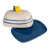 Creative Co-Op Stoneware Butter Dish with Lemon Shaped Handle, Multicolor