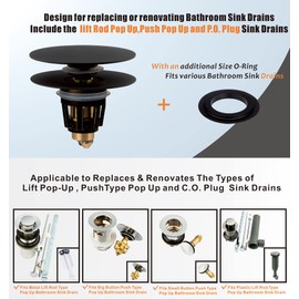 Artiwell Universal Bathroom Sink Drain Stopper, Fits Most Pop-Up Drains for Vessel Sink Lavatory Vanity, Sink Drain Strainer with Detachable Hair Catcher, Tested by Plumber in US (MATT BLACK)