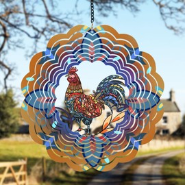 Rooster Metal Wind Spinners - Chicken Gifts for Women Mom Grandma Wife, Hanging Cock Wind Spinner for Outdoor & Indoor Decorations, 12 inch Wind Spinner for Christmas Ornament Gifts