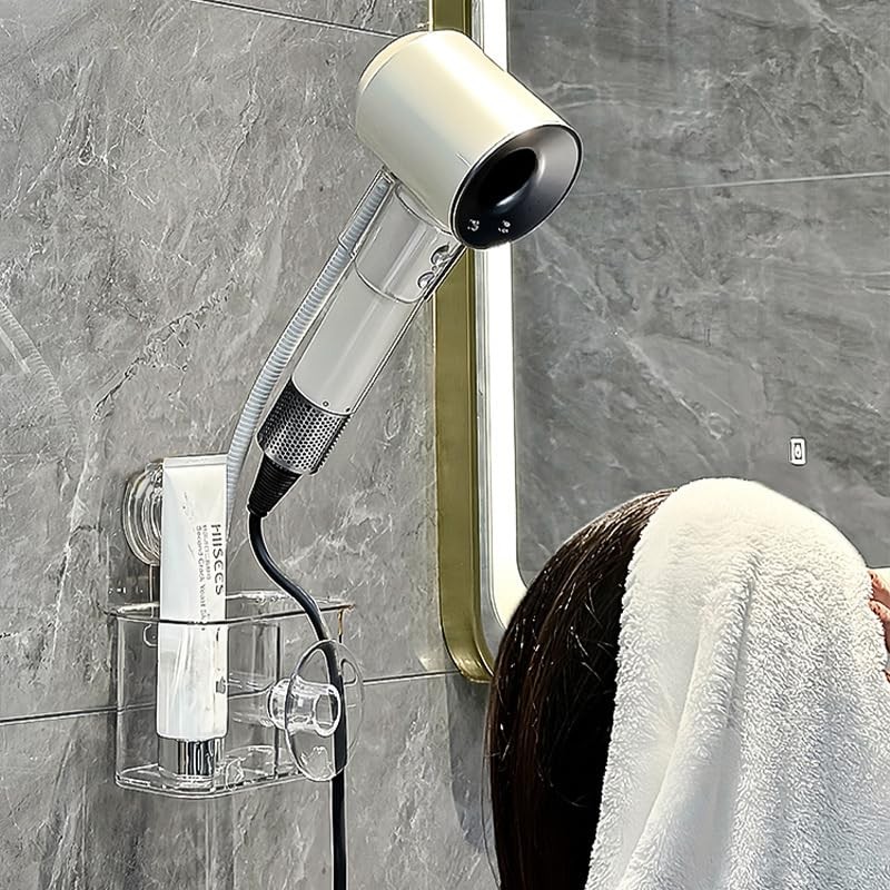 Eason1874 Hands-free Hair Dryer Holder With 360° Adjustment, Wall Mounted