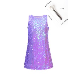 Sinkawa Jackets Girls Sequin Dress Sparkly Sleeveless Costume Prom Concert Party Outfit with Glitter Microphone Prop-Small Purple