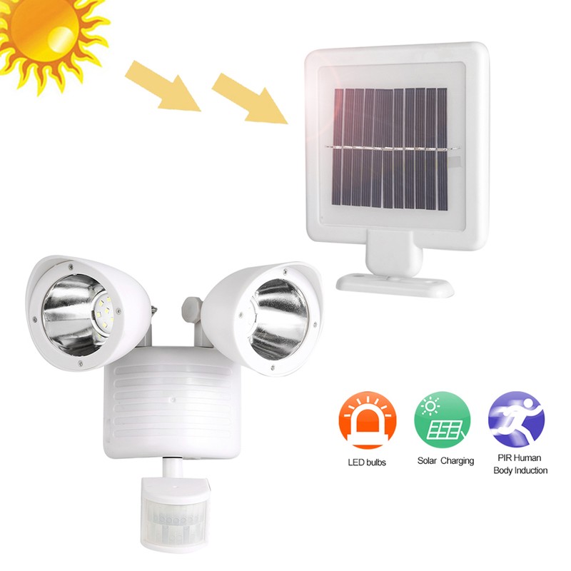 Outdoor Waterproof Double Lamp Head 22 LED Solar Power PIR