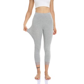 Women's Lace Trim Leggings 3/4 Length Capri Stretchy High Waist Yoga Cropped Leggings Lightweight Tights