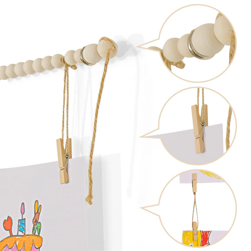 KLOGTSIND Kids Art Display Wall Decor, Wooden Beads Garland Frame