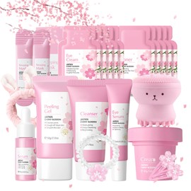 Face Care Set for Girls and Women, Anti-Wrinkle Skin Care Set for Face, Moisturising Sakura Skincare Set with Serum Cream Mask Cleanser Toner Eye Cream - Daily Skin Care