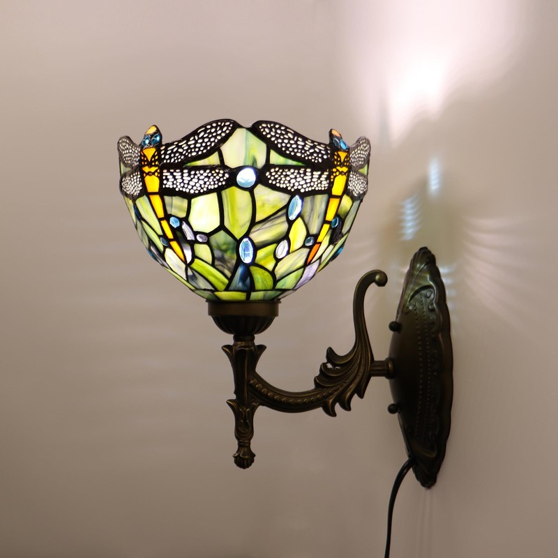 HWDFEI Tiffany Sconce Lamp Stained Glass Wall Lamp,8X10.5X11 Inch Plug