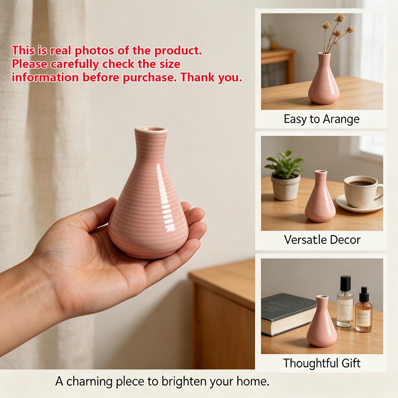4 Inch Pink Small Ceramic Bud Vase with Narrow Mouth