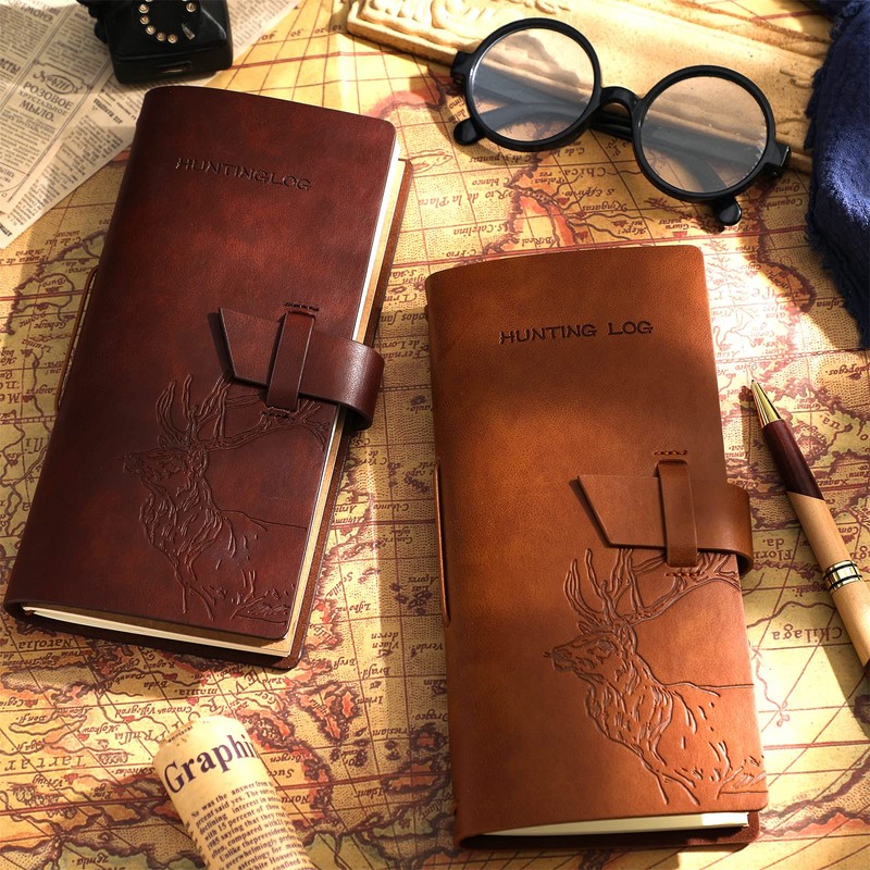 Eaasty 2 Pcs Leather Hunting Log Book Elk Hunting Journal