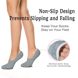 YEJIMONG No Show Socks Womens 8 Pairs Non Slip Thin Cotton Invisible Flat Boat Line Low Cut Socks, Large (Grey - 8 Pairs)
