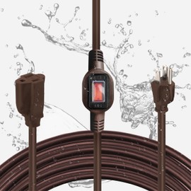 IRON FORGE Cable de extensión café para exteriores con interruptor en línea, 10 pies 16/3 SJTW 3 clavijas, IP65 conmutado, impermeable con encendido apagado para interiores y exteriores, cable de 10