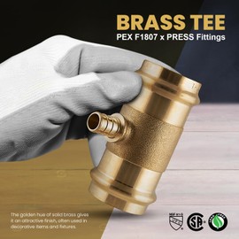 Supply Giant 3723QYQSU Brass Tee Pipe Fitting, 1-1/2" Press x 1/2" Pex B, Lead-Free
