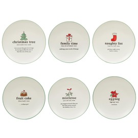 Certified International Christmas Fun Green Sayings 8.5" Dessert Plates, Set of 6 Assorted Designs, Multicolor