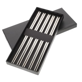 BIUDECO 5-Pair Non-Slip Chopsticks Set Stainless Steel Tableware for Home Decorative Chopsticks Comfortable Grip