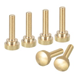 QUARKZMAN M5 x 20 mm Knurled Thumb Screws, Pack of 6 Brass Knurled Thumb Screws Bolts with Shoulder Handle Knobs Fasteners, Brass Colour