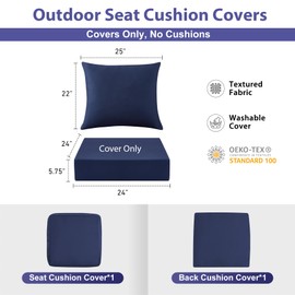 IPYNBAP 24x24x5.75 Inch Patio Cushion Covers for Deep Seat and Back, Water-Resistant & Fade-Resistant Outdoor Chair Cushion Cover Set, Replacement Cushions Covers with Handle and Ties, Navy Blue