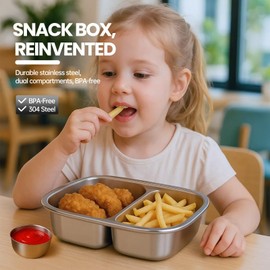 CODIEKEY Snackle Box Container,Dishwasher,Reusable Snack Containers With Lids,2 Compartment Stainless Steel Snack Containers,Fruits, Snacks,Nuts,Salad,travel,1800ML,Black,1 Pack