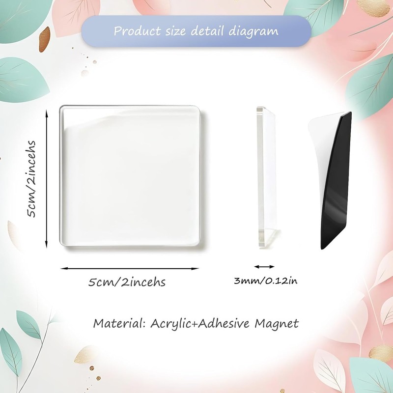 20-Pack 2x2 Inch Clear Acrylic Magnets with Strong Adhesive Backing,