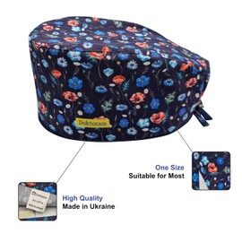 Flowers Print Scrub Cap for Women - Adjustable Scrub Hats with Sweatband and Ribbon Tie for Medical Professionals
