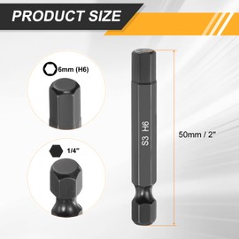 HARFINGTON 2pcs Flat Hex Head Drill Bit H6 (6mm) Magnetic Tip 1/4" Hex Shank 50mm (2") Long Mirror Polished Metric Hexagonal Screw Driver Screwdriver Bits Wrench Electric Power Tools