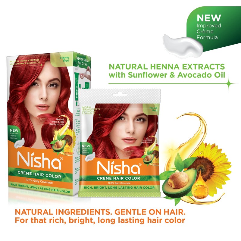 Nisha Cream Hair Color (150 ml/each) Flame Red Pack of