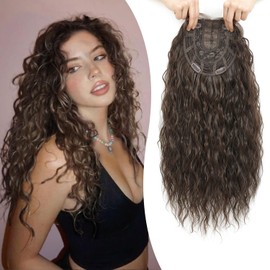 Natural Curly Hair Topper for Women-20inch Lightweight & Breathable Topper Hair Pieces for Thinning Hair, Heat Resistant Fiber Wiglet with Lace Edge to Blending well, Perfect for Daily Use & Styling