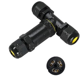 SZFUDIGO Cable Connector Waterproof 6 Pin, T-shaped 3-Way Waterproof Cable Connector, Suitable for Cables with 4-14 mm Diameter, Cable Connector Waterproof, 1 Piece (Black, M685-T-3PX2(6P))