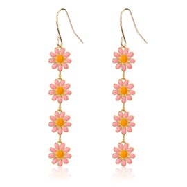 Women's Daisy Earrings, 6.2 x 1 cm Long Dangling Flower Earrings, Daisy Sunflower Earrings, Dangling Daisy Earrings, Hook Earrings for Women and Girls, Copper, No Gemstone