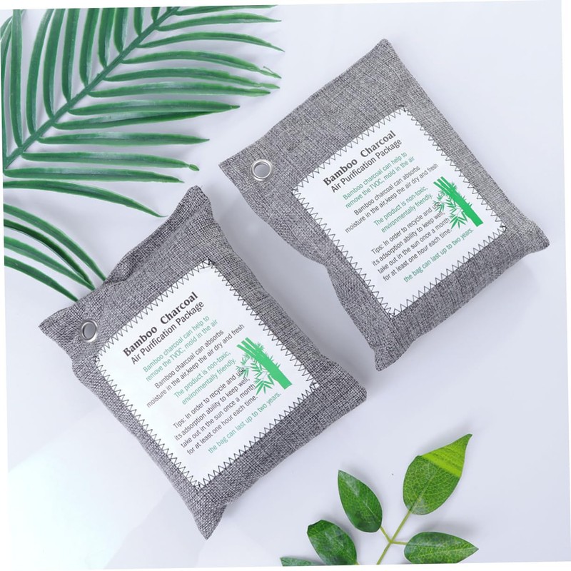 LALAFINA 4pcs Bamboo Charcoal Odor Absorber Air Purification Package Grey