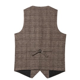 SevenBoy Mens Vintage Suit Vest Plaid Tweed Regular Fit Waistcoat Polka Dot(Brown XL)