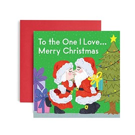 Huxters To the One I Love Christmas Card Father Christmas and Mrs Claus Kissing – 14.8 x 14.8 Square Christmas card for Girlfriend or Boyfriend – Merry Christmas husband and wife Ideal romantic card