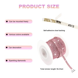 FSTURIOS Bling Car Trim Self Adhesive Strip, 16.4Ft Rhinestone Dashboard Line Molding Sticker DIY Trim Strip, Automotive Glitter Interior Exterior Decoration Ribbon for Women Girls (Pink)