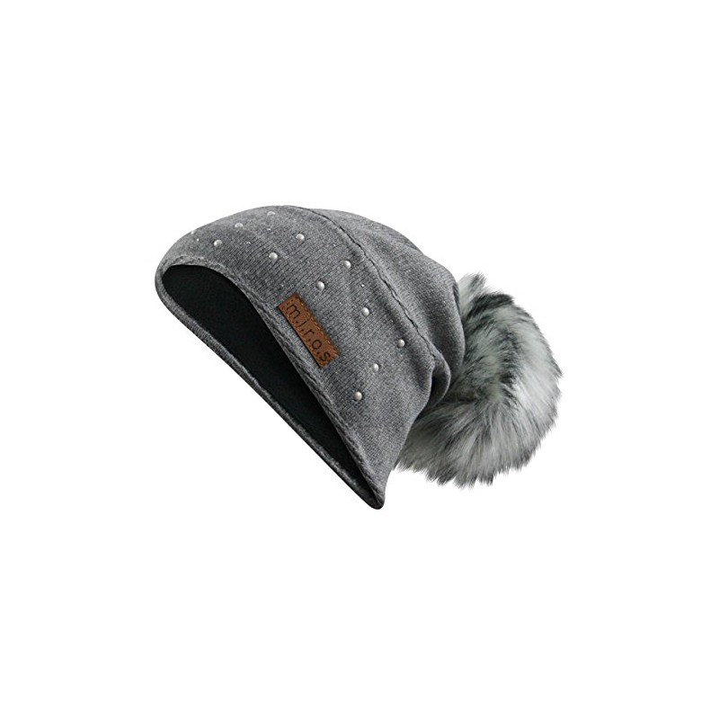 Annette Women's Winter Hat Dark Grey with Pearls Handmade Pompom