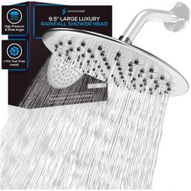 SparkPod Cabezal de ducha grande de 9.5 pulgadas, cabezal de ducha de lluvia de lujo, cabezal de ducha de alta presión, cobertura de cuerpo completo con boquillas de silicona antiobstrucciones, sin complicaciones, fácil de instalar (1/2 NPT, Cromo)