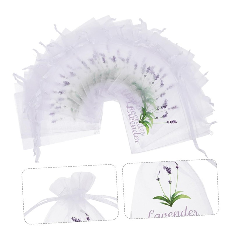 ABOOFAN 50pcs Lavender Sachet Bags Empty Drawstring Pouches Light Purple